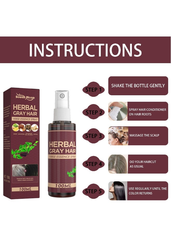 ساوث مون رذاذ إصلاح الشعر العشبي 100 مل، سائل شعر أسود من بوليغونوم مالتيفلوروم والزنجبيل، مستخلصات عشبية تغذي وتصلح الشعر الرمادي - Image 4
