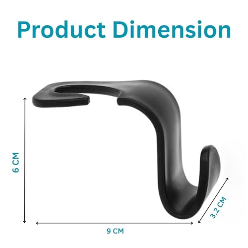 Hian Car Backseat Headrest Hook | Black Color, Pack of 4, 3.2 x 9 x 6 cm | Heavy-Duty Scratch-Resistant PP Plastic | Keeps Car Clean & Organized | for Hanging Purses, Grocery Bags & Coats - Image 2