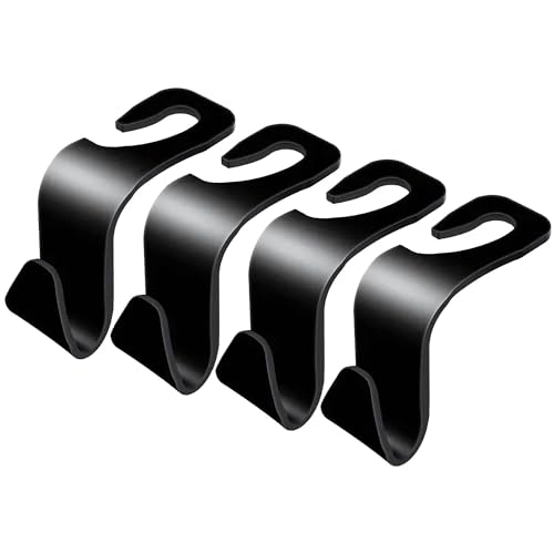 Hian Car Backseat Headrest Hook | Black Color, Pack of 4, 3.2 x 9 x 6 cm | Heavy-Duty Scratch-Resistant PP Plastic | Keeps Car Clean & Organized | for Hanging Purses, Grocery Bags & Coats - Image 1