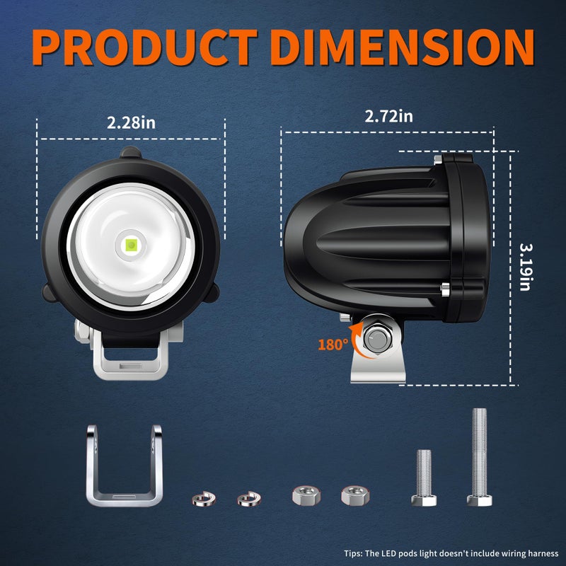 4WDKING 2" LED Round Light 20W Spot Driving Light Waterproof Off-Road Work Lamp for Motorcycle, ATV, UTV, Dirt Bike, 4x4 Pickup Truck, Boat, Trailer - Pack of 2 - Image 4