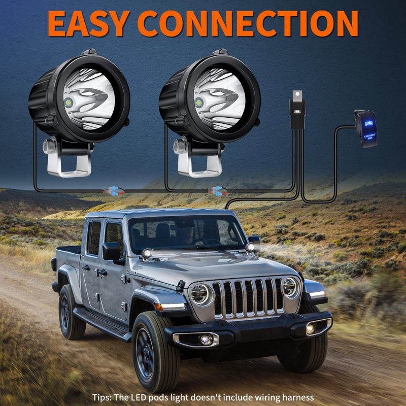 4WDKING 2" LED Round Light 20W Spot Driving Light Waterproof Off-Road Work Lamp for Motorcycle, ATV, UTV, Dirt Bike, 4x4 Pickup Truck, Boat, Trailer - Pack of 2 - Image 5