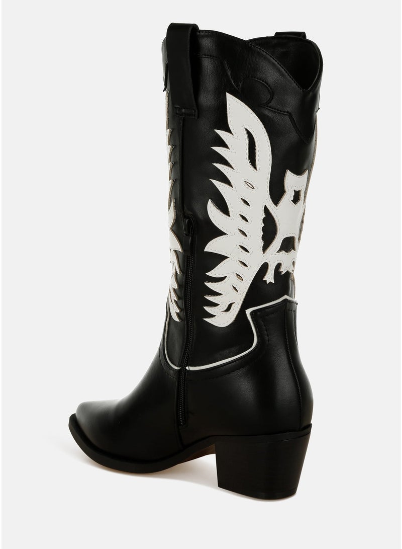 London Rag Winged Patchwork Cowboy Boots in Black - Image 3