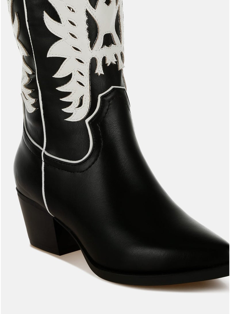 London Rag Winged Patchwork Cowboy Boots in Black - Image 4
