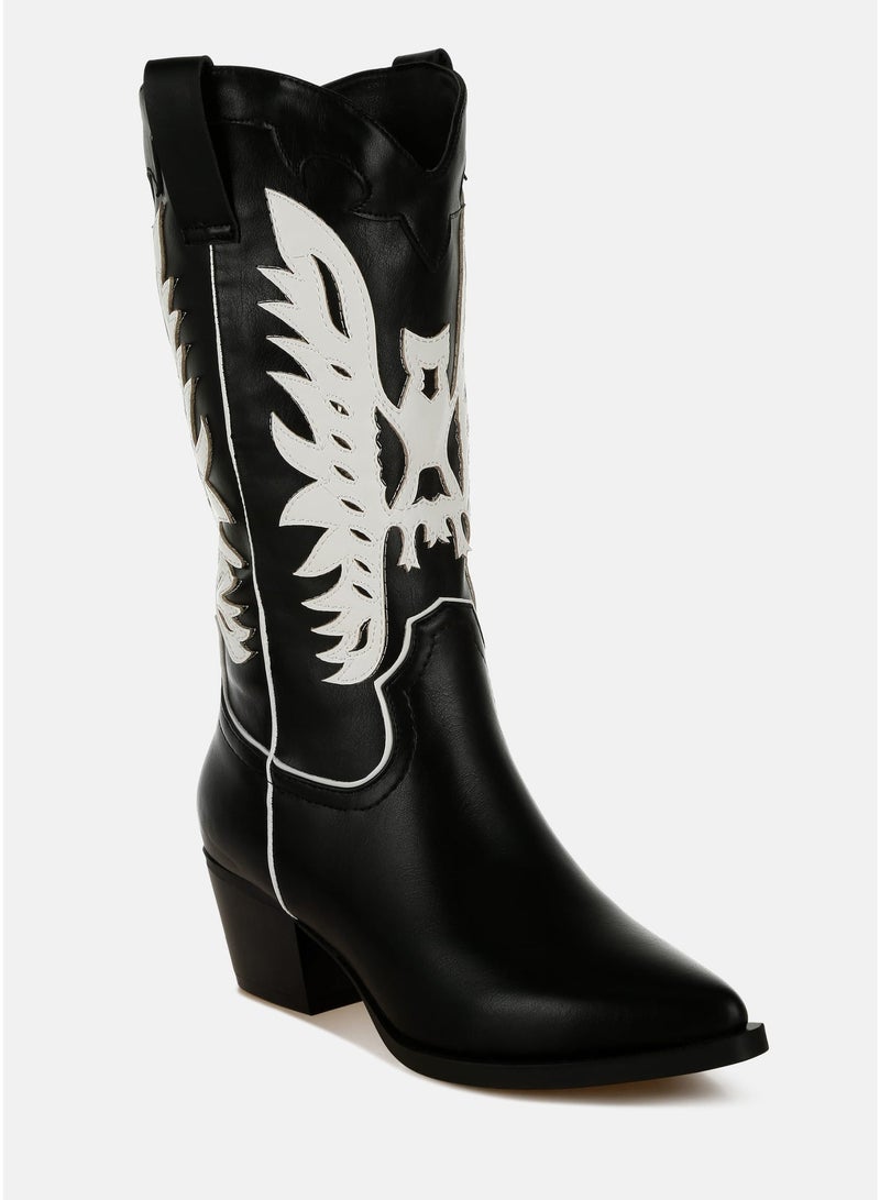 London Rag Winged Patchwork Cowboy Boots in Black - Image 2