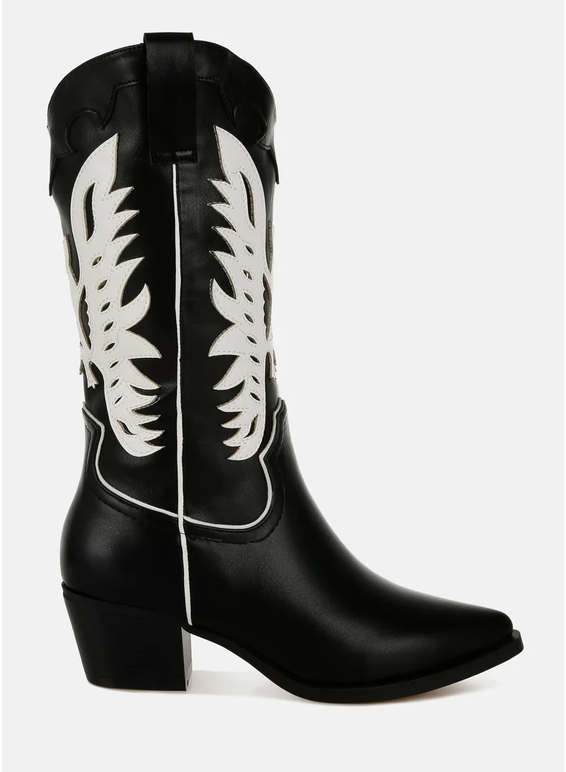 Winged Patchwork Cowboy Boots in Black