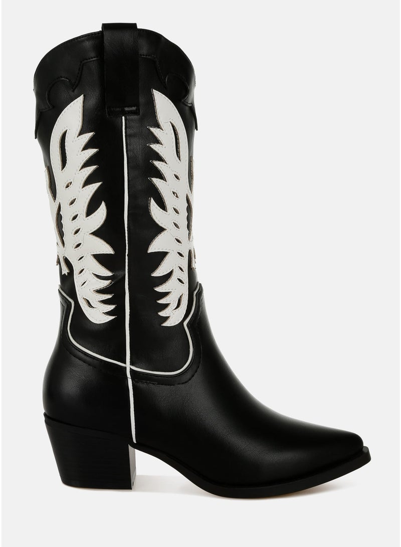 London Rag Winged Patchwork Cowboy Boots in Black - Image 1