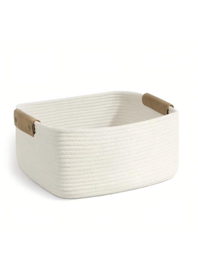 AiheArron Storage Basket, Storage Baskets for Shelves Organizer, Cotton Rope Baskets for Storage, Woven Basket for Handles,Towel Baskets for Bathroom (White,L) - Image 1