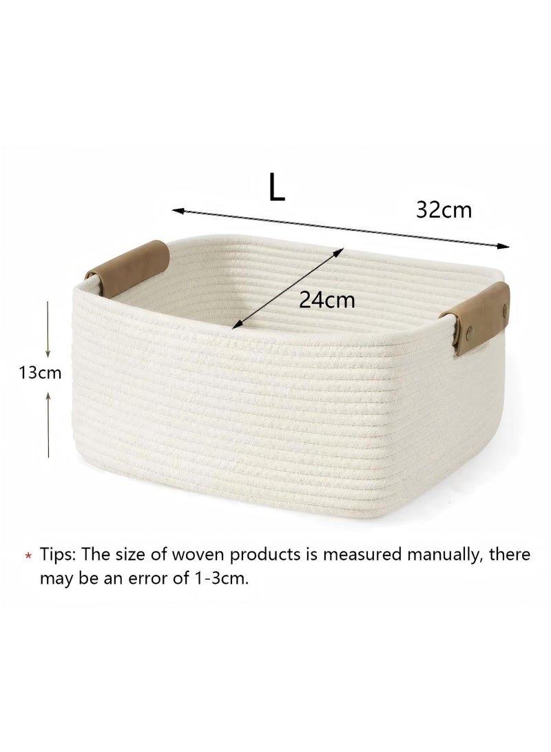 AiheArron Storage Basket, Storage Baskets for Shelves Organizer, Cotton Rope Baskets for Storage, Woven Basket for Handles,Towel Baskets for Bathroom (White,L) - Image 4
