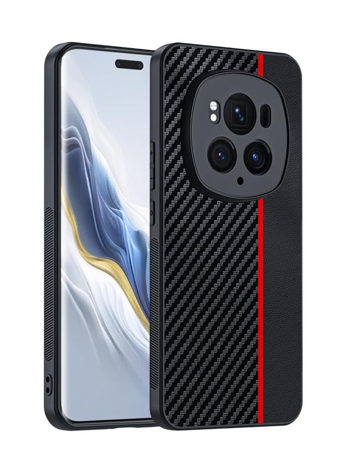 General Compatible with Honor Magic 6 Pro,Carbon Fiber PU Leatrher Skin Case Anti-Shock Case for Magic 6 Pro  - Image 1