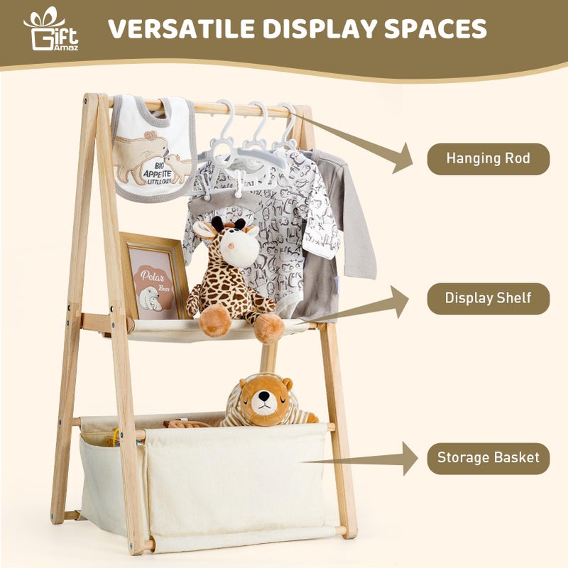 GiftAmaz Wooden Baby Shower Crate Closet, Double-Layered Baby Basket for Nursery, Baby Storage Crate with Hangers, Newborn Baby Clothing Rack for Baby Shower Gifts, Pregnancy Gifts for New Mom Parents - Image 2
