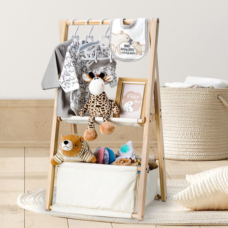 GiftAmaz Wooden Baby Shower Crate Closet, Double-Layered Baby Basket for Nursery, Baby Storage Crate with Hangers, Newborn Baby Clothing Rack for Baby Shower Gifts, Pregnancy Gifts for New Mom Parents - Image 1