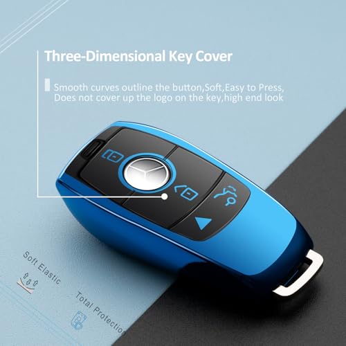 ZSPDACC Compatible with Mercedes Benz Key Fob Cover Blue car key chain case Protector Holder E300 E350 E400 E450 A220 CLA250 C300 GLA250 GLB250 GLC300 GLE350 GLE450 GLE580 G550 C43 E53 E63 Accessories - Image 3