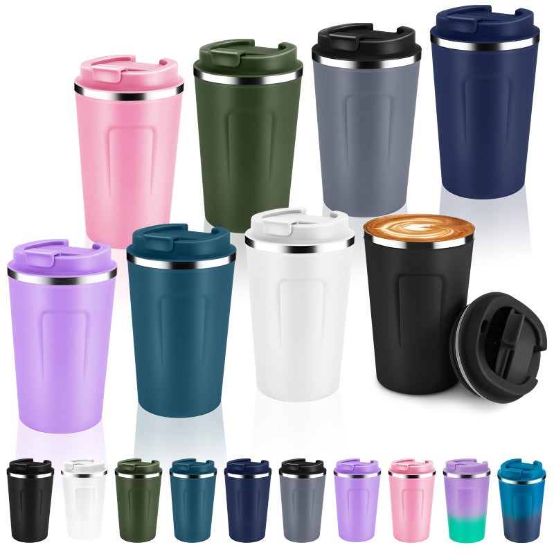 Volhoply 12 oz Double Wall Insulated Vacuum Travel Coffee Mug with Flip Lid Bulk 8 Pack,Reusable Stainless Steel Leak Proof Coffee Cup,Portable Cafe Thermal Tumbler for Hot Drinks(Assort Color,8 Set) - Image 1