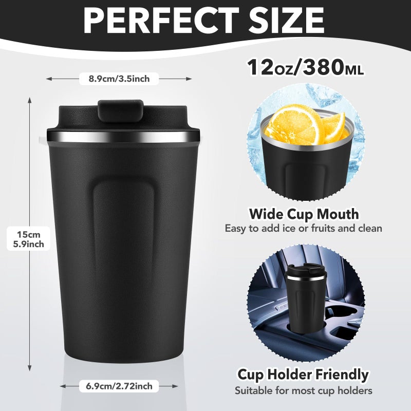 Volhoply 12 oz Double Wall Insulated Vacuum Travel Coffee Mug with Flip Lid Bulk 8 Pack,Reusable Stainless Steel Leak Proof Coffee Cup,Portable Cafe Thermal Tumbler for Hot Drinks(Assort Color,8 Set) - Image 2