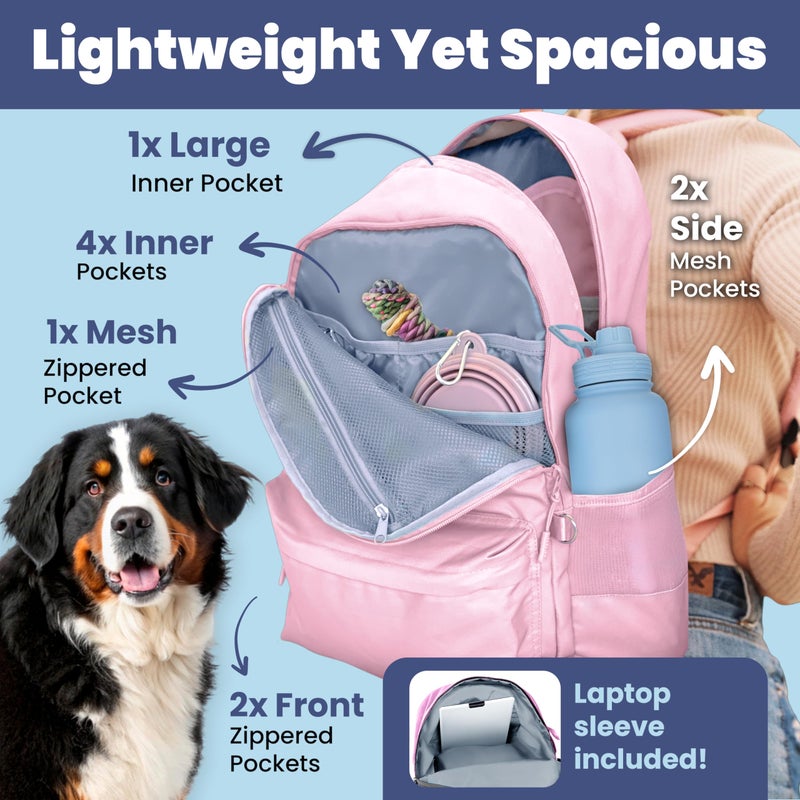 rubyloo Dog Travel Bag for Supplies - Complete Dog Diaper Bag Backpack with 2 BPA-Free Travel Bowls, Treat Pouch, Food Container, Placemat & Laptop Sleeve â€“ for Traveling, Road Trips, Hiking: Dusty Pink - Image 5