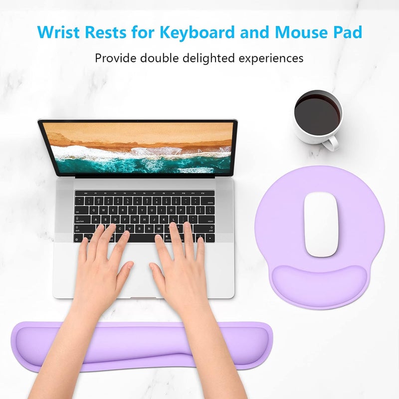Dapesuom Keyboard Wrist Rest and Mouse Pad with Wrist Support, Cute Memory Foam Cushion for Keyboard and Mouse Set, Ergonomic Pad Rests with Non Slip Base for Easy Typing & Pain Relief, Vanilla Purple - Image 2