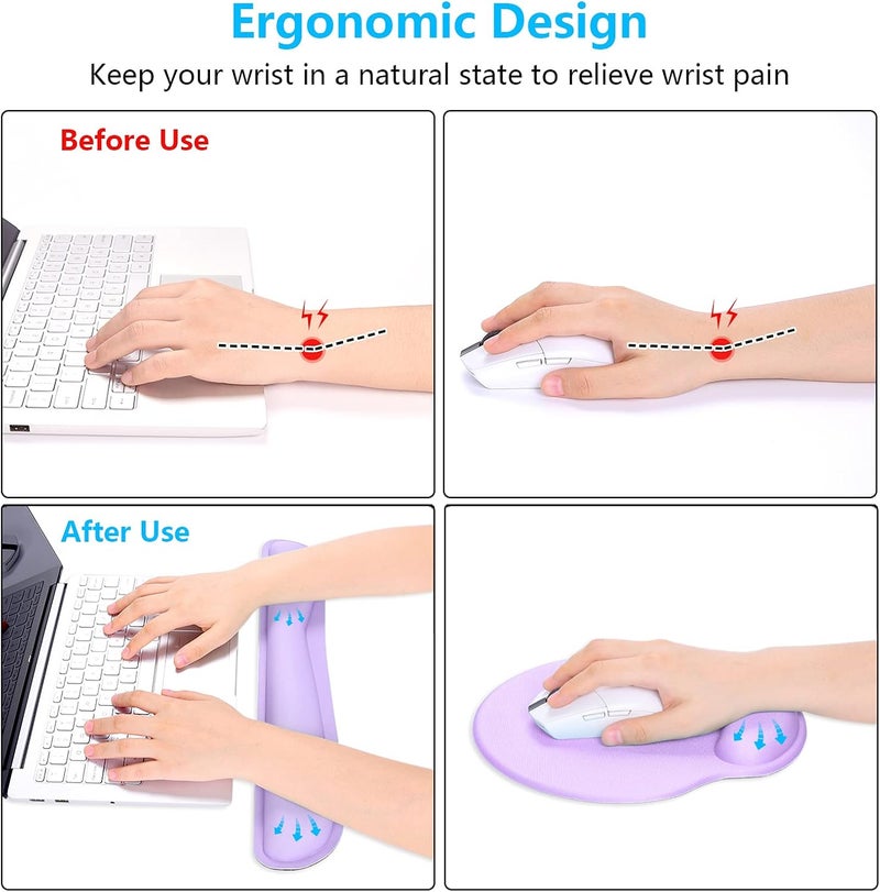 Dapesuom Keyboard Wrist Rest and Mouse Pad with Wrist Support, Cute Memory Foam Cushion for Keyboard and Mouse Set, Ergonomic Pad Rests with Non Slip Base for Easy Typing & Pain Relief, Vanilla Purple - Image 3