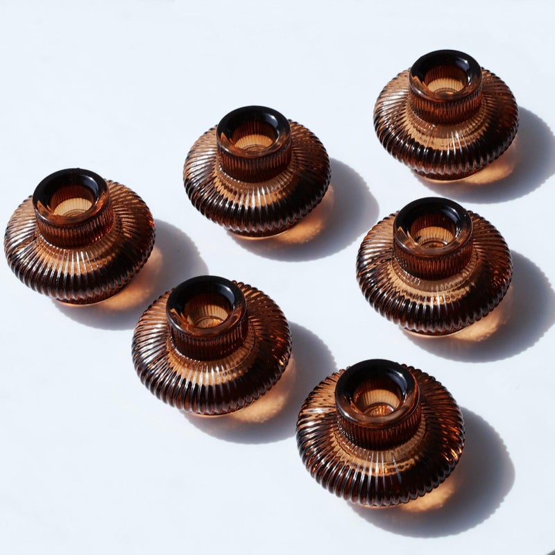 VOHO Brown Candlestick Holders Set of 6, Old Fashioned Candle Sticks Holder Decor for Daily Room/Halloween/Thanksgiving Party, Double Side Taper Candle Holders for Candlesticks/Tealight Candles(Brown) - Image 1