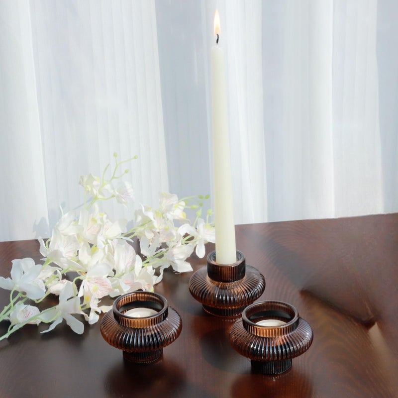 VOHO Brown Candlestick Holders Set of 6, Old Fashioned Candle Sticks Holder Decor for Daily Room/Halloween/Thanksgiving Party, Double Side Taper Candle Holders for Candlesticks/Tealight Candles(Brown) - Image 3