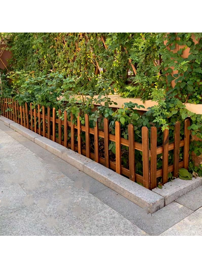 LINGWEI Wooden Fence Garden Edging Border Brown 160x40cm - Image 1