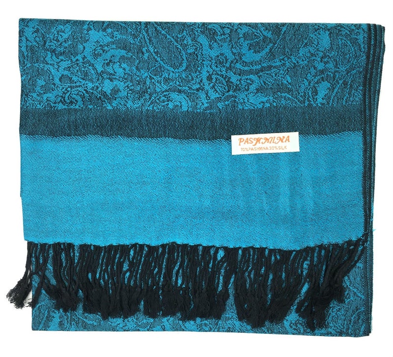 Plum Feathers Tapestry Ethnic Paisley Pattern Pashmina Scarf cyan blue - Image 2