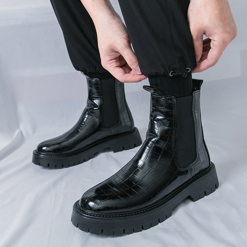 Men'S Thick-Soled Chimney Boots High-Top Chelsea Boots 2025 Style Men'S Fashion Large Size Work Leather Boots - Image 3