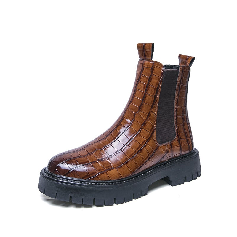 Men'S Thick-Soled Chimney Boots High-Top Chelsea Boots 2025 Style Men'S Fashion Large Size Work Leather Boots - Image 1