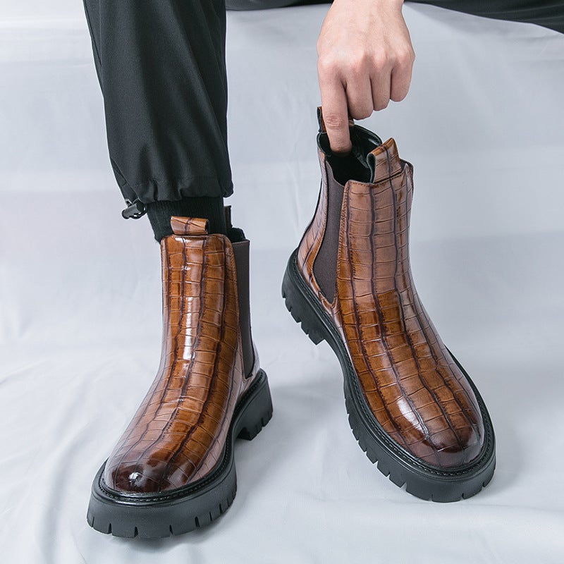 Men'S Thick-Soled Chimney Boots High-Top Chelsea Boots 2025 Style Men'S Fashion Large Size Work Leather Boots - Image 2