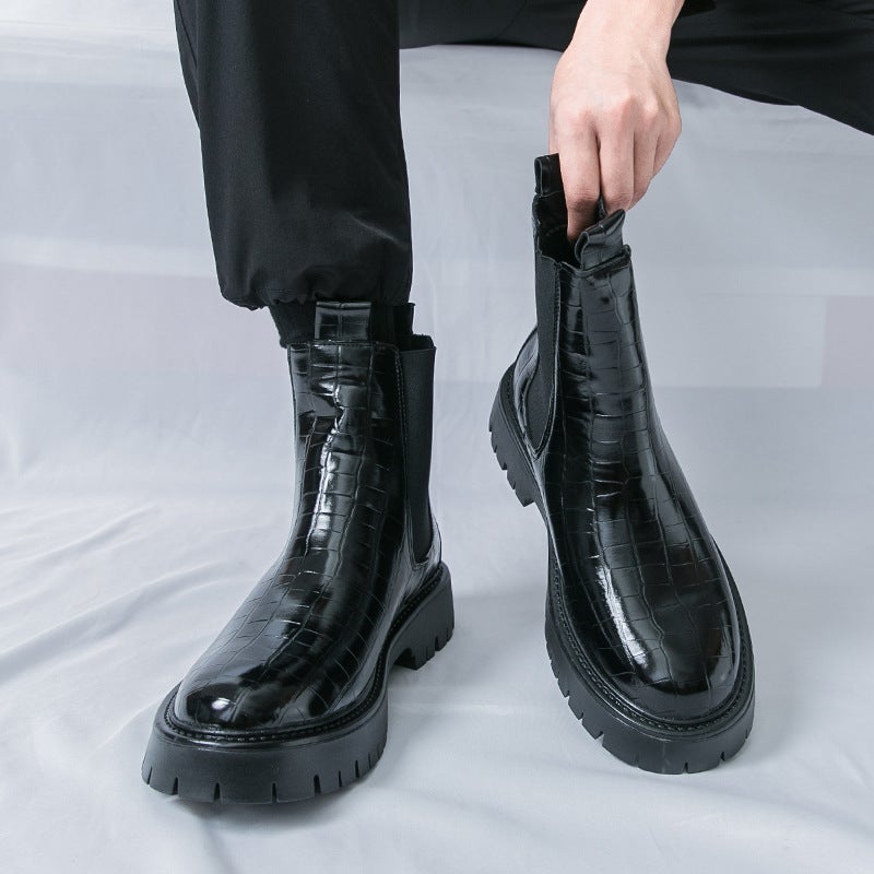 Men'S Thick-Soled Chimney Boots High-Top Chelsea Boots 2025 Style Men'S Fashion Large Size Work Leather Boots - Image 5