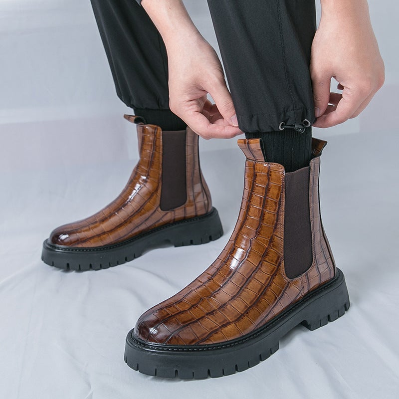 Men'S Thick-Soled Chimney Boots High-Top Chelsea Boots 2025 Style Men'S Fashion Large Size Work Leather Boots - Image 4