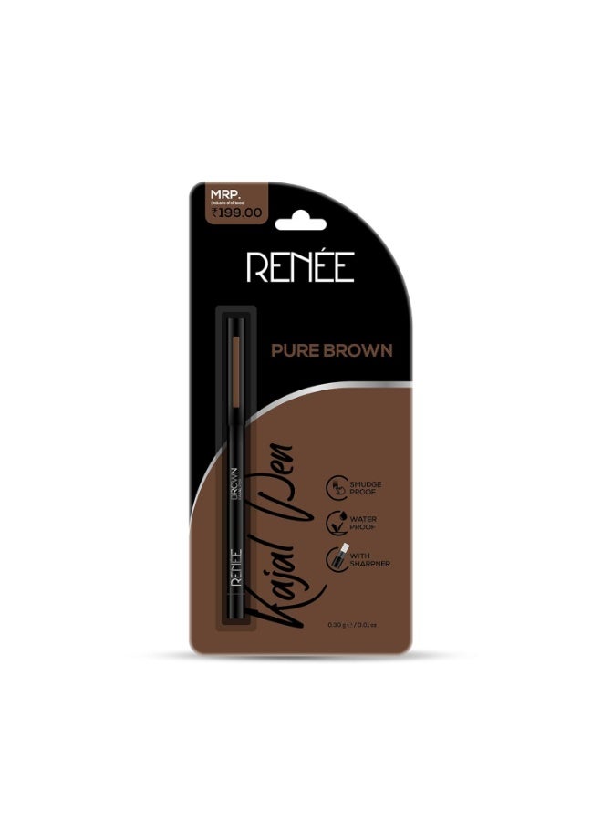 رينيه قلم كحل بني نقي من RENEÉ مع مبراة | يدوم 24 ساعة طويل المدى | لمسة نهائية مطفية، لون غني | مقاوم للتلطخ والماء مع صيغة تطبيق بنقرة واحدة - 0.30 جم - Image 1