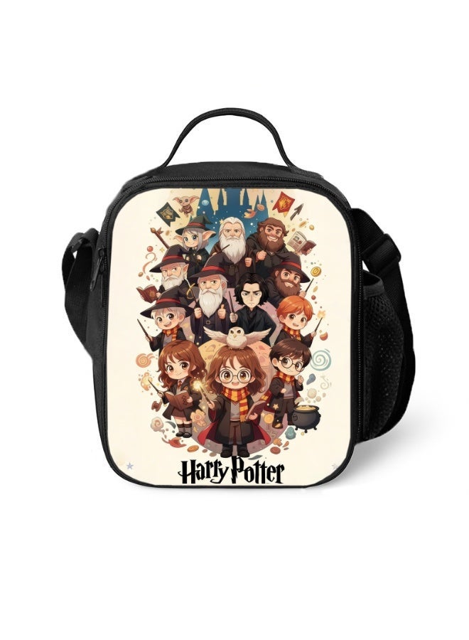 Harry Potter Print Lunch Bag Adjustable Shoulder Strap Handheld & Crossbody Thermal Tote for School Picnic Daily Use - Image 1