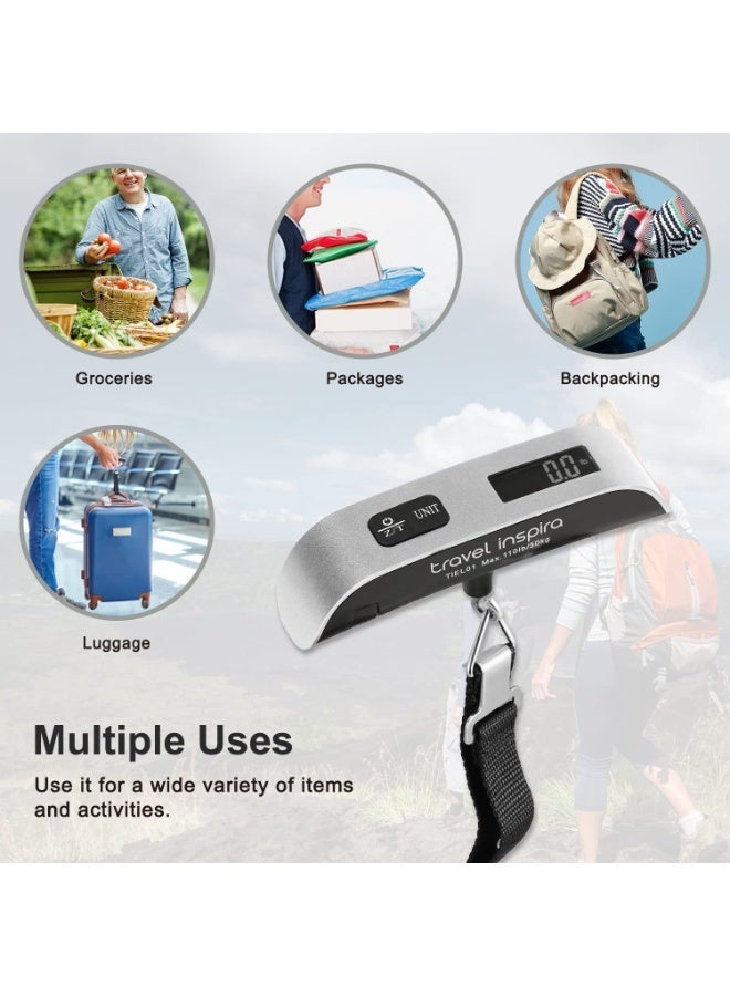 ARGT Travel Inspira Digital Luggage Scale 2 PCS Set – Portable Hanging Suitcase Weight Scale with LCD Display & Rubber Paint Handle – 110lb / 50kg Capacity – Battery Included (Silver) - Image 2