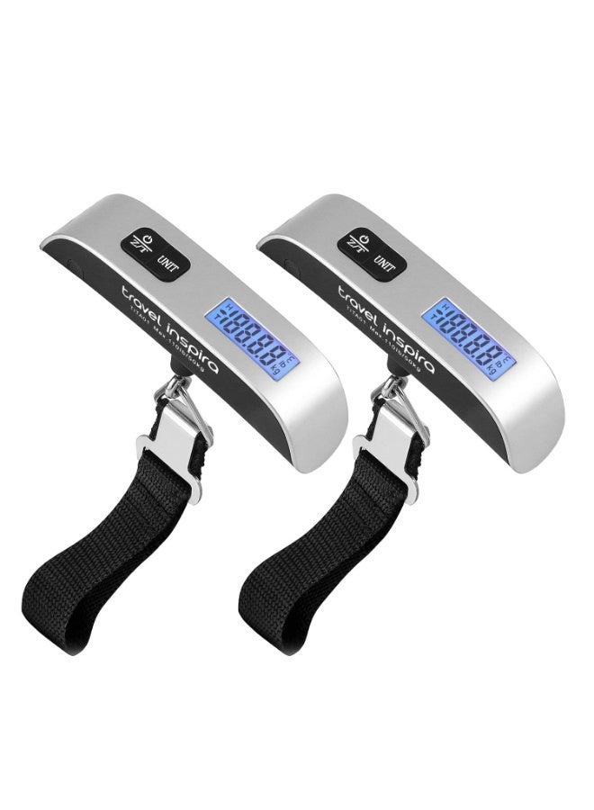 ARGT Travel Inspira Digital Luggage Scale 2 PCS Set – Portable Hanging Suitcase Weight Scale with LCD Display & Rubber Paint Handle – 110lb / 50kg Capacity – Battery Included (Silver) - Image 1