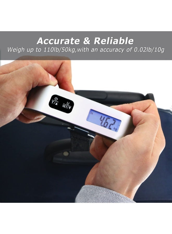 ARGT Travel Inspira Digital Luggage Scale 2 PCS Set – Portable Hanging Suitcase Weight Scale with LCD Display & Rubber Paint Handle – 110lb / 50kg Capacity – Battery Included (Silver) - Image 4