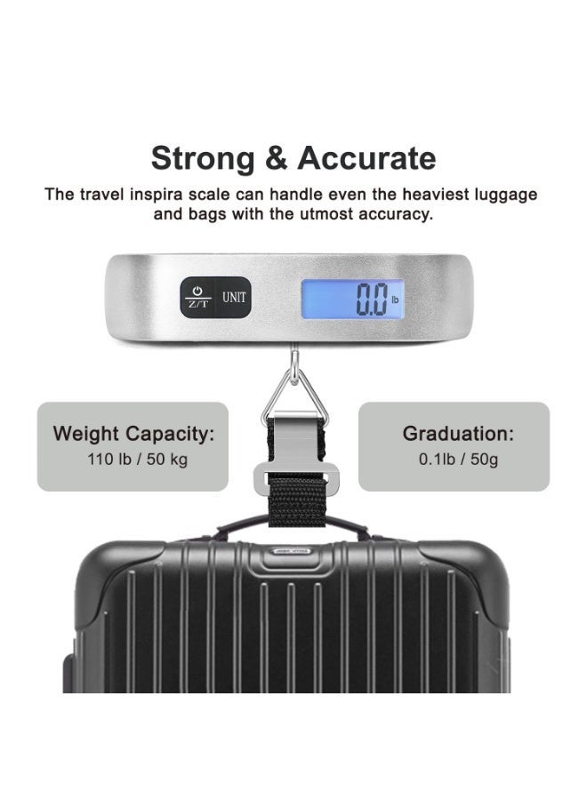 ARGT Travel Inspira Digital Luggage Scale 2 PCS Set – Portable Hanging Suitcase Weight Scale with LCD Display & Rubber Paint Handle – 110lb / 50kg Capacity – Battery Included (Silver) - Image 5