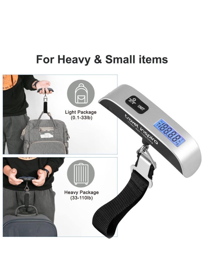 ARGT Travel Inspira Digital Luggage Scale 2 PCS Set – Portable Hanging Suitcase Weight Scale with LCD Display & Rubber Paint Handle – 110lb / 50kg Capacity – Battery Included (Silver) - Image 3