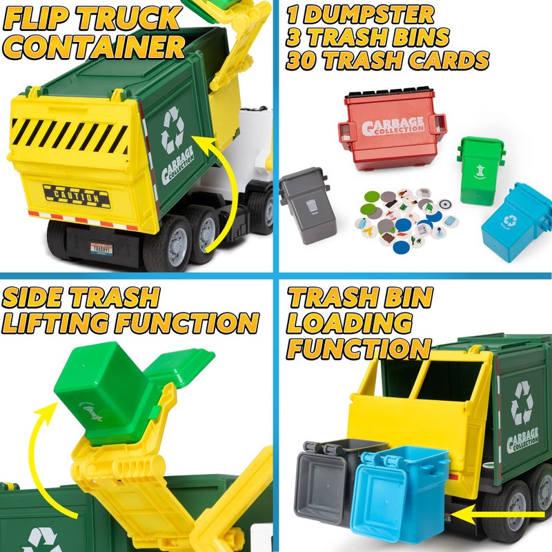 JOYIN Large Friction Powered Garbage Truck Toy Set, Includes Dumpster, Trash Bins, and Learning Cards for Kids, Boy Toys Birthday Gift for Boys Girls Kids Toddler Gift for Christmas - Image 4
