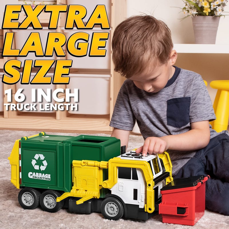 JOYIN Large Friction Powered Garbage Truck Toy Set, Includes Dumpster, Trash Bins, and Learning Cards for Kids, Boy Toys Birthday Gift for Boys Girls Kids Toddler Gift for Christmas - Image 2