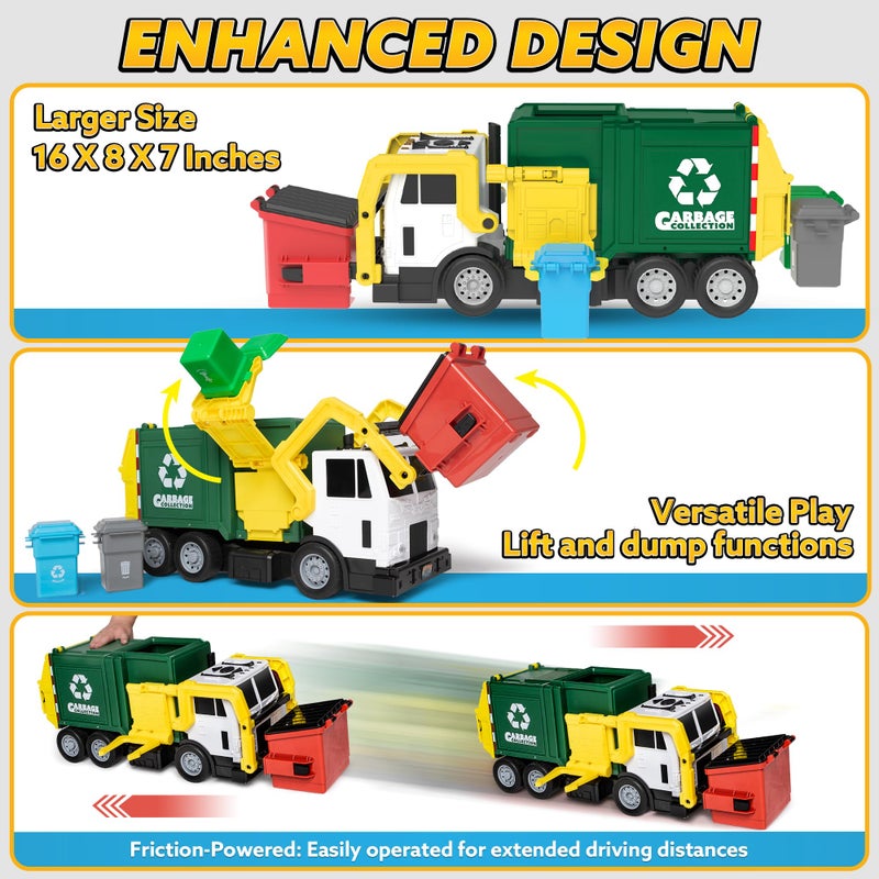 JOYIN Large Friction Powered Garbage Truck Toy Set, Includes Dumpster, Trash Bins, and Learning Cards for Kids, Boy Toys Birthday Gift for Boys Girls Kids Toddler Gift for Christmas - Image 3