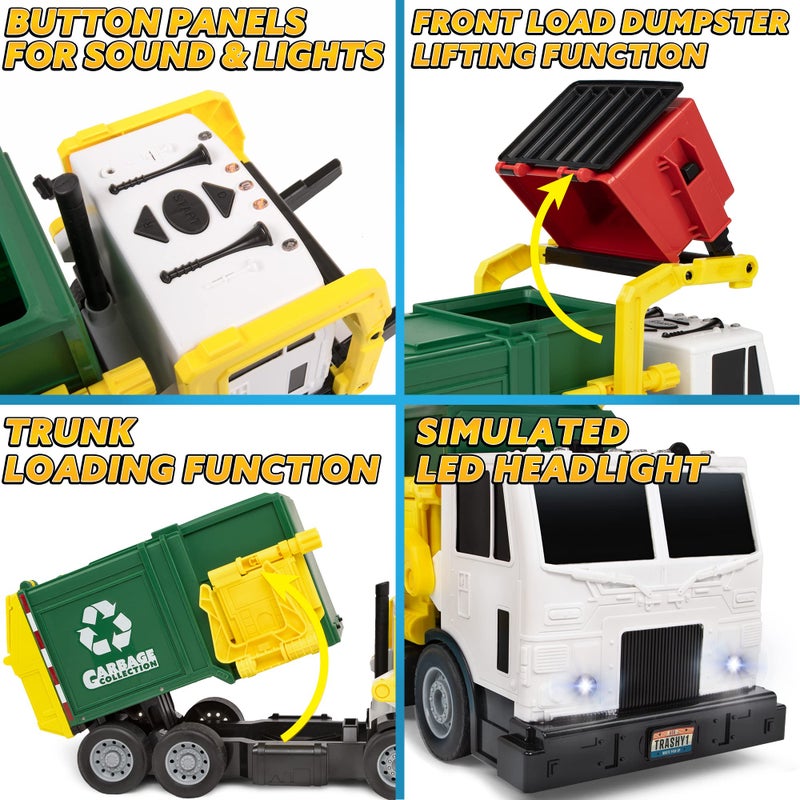 JOYIN Large Friction Powered Garbage Truck Toy Set, Includes Dumpster, Trash Bins, and Learning Cards for Kids, Boy Toys Birthday Gift for Boys Girls Kids Toddler Gift for Christmas - Image 5