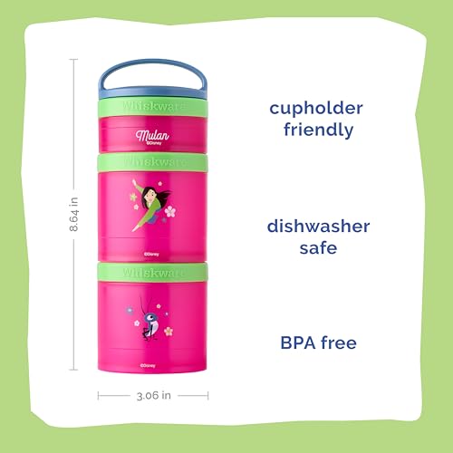 Whiskware Disney Princess Stackable Snack Containers for Kids, 3 Stackable Snack Cups for School and Travel, Mulan and Cri-Kee - Image 2