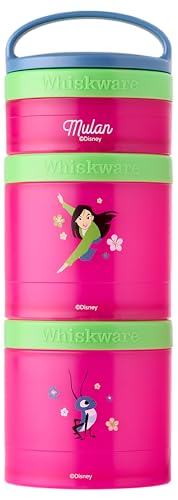Whiskware Disney Princess Stackable Snack Containers for Kids, 3 Stackable Snack Cups for School and Travel, Mulan and Cri-Kee - Image 1