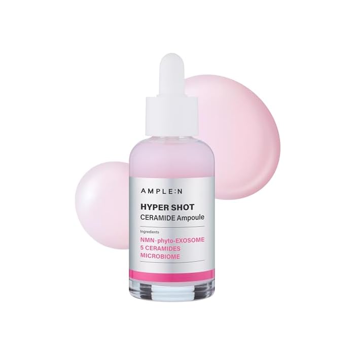 AMPLE:N Hyper Shot Ceramide Ampoule - Korean Face Serum for Dry Damaged Skin - Barrier Repair, K-Beauty 100-Hour Hydration with 50,000 ppm Ceramide Complex, Niacinamide, and Beta-Glucan, 1.69 fl. Oz.