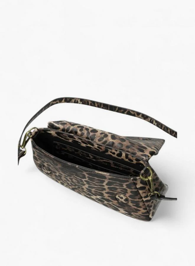 MEXX BROWN Animal Print Shoulder Bag with Flap Closure for Women | Best Price UAE