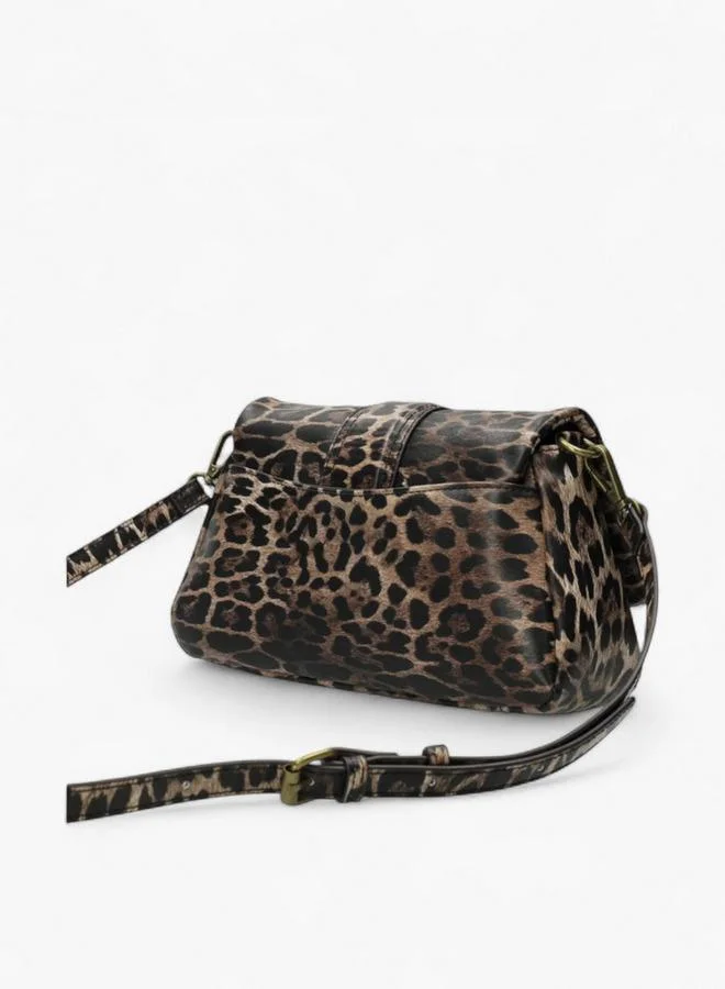 MEXX BROWN Animal Print Shoulder Bag with Flap Closure for Women | Best Price UAE