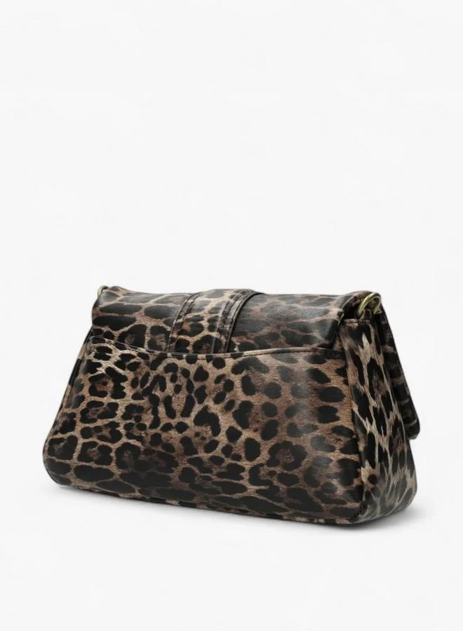 MEXX BROWN Animal Print Shoulder Bag with Flap Closure for Women | Best Price UAE