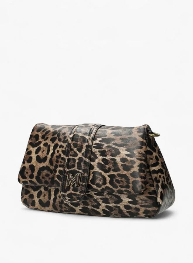 MEXX BROWN Animal Print Shoulder Bag with Flap Closure for Women | Best Price UAE