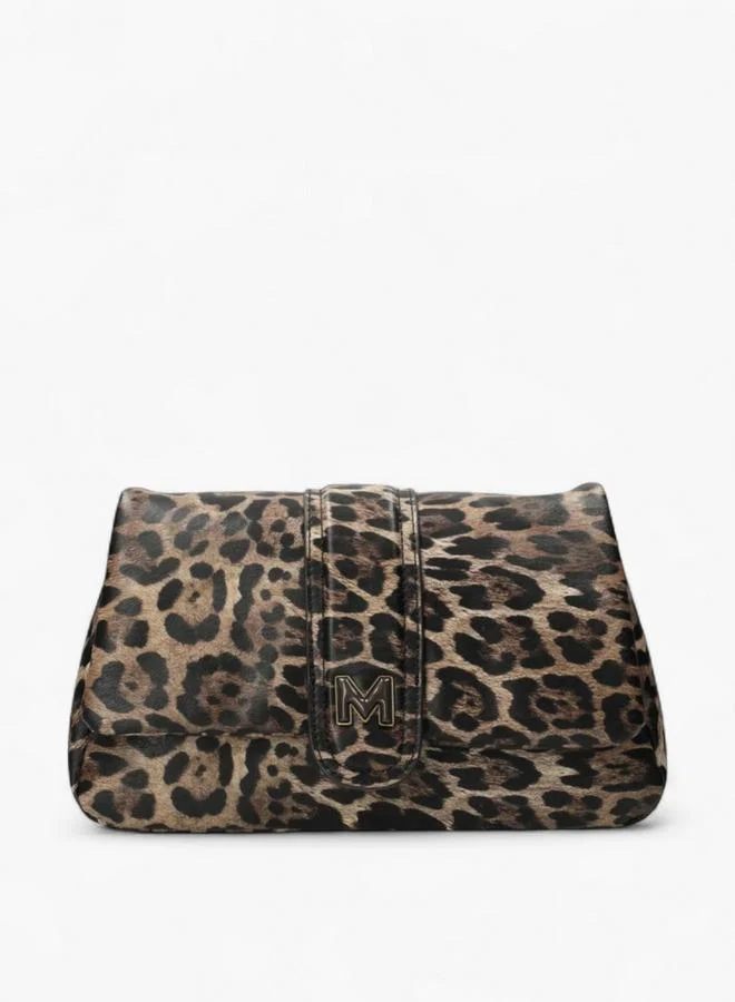 Animal Print Shoulder Bag with Flap Closure