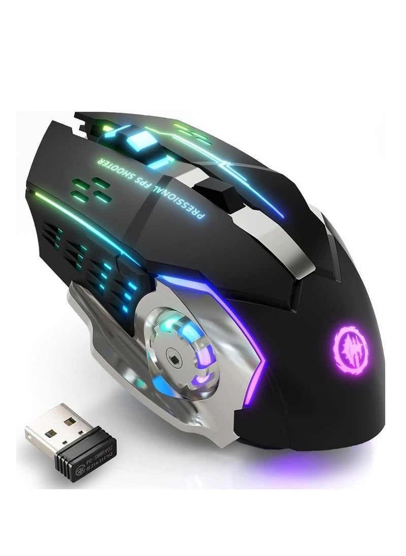 Bukela Wireless Gaming Mouse Bluetooth Mouse RGB Rechargeable 2.4G USB Cordless Computer Mice with 7 Color Backlit, 6 Buttons & Silent Click for Laptop, iPad, Mac OS, PC, Windows -Black  - Image 1